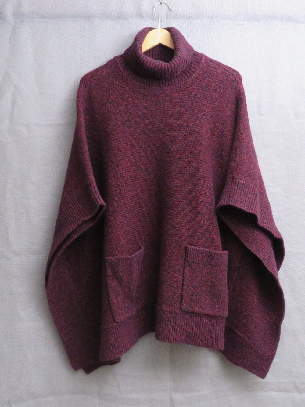 Michael Kors Plum Marled Turtleneck Poncho Sweater